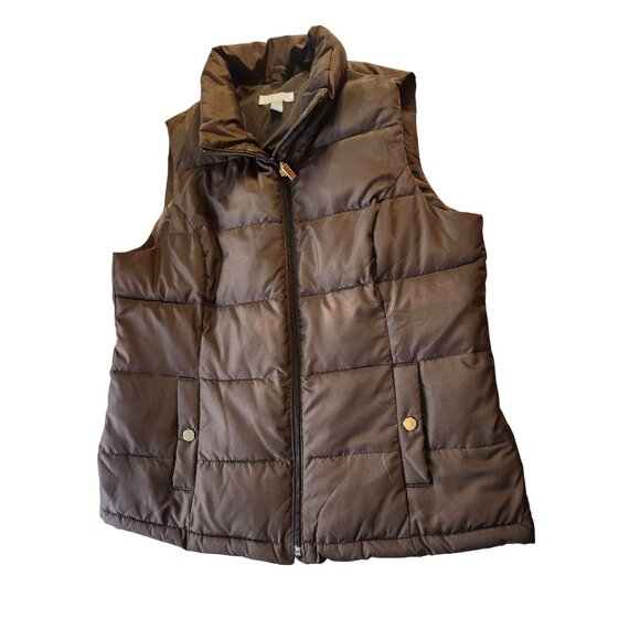 Puffer Vest Brown Womens Outerwear fall autumn charter club Petite Large - Picture 1 of 6